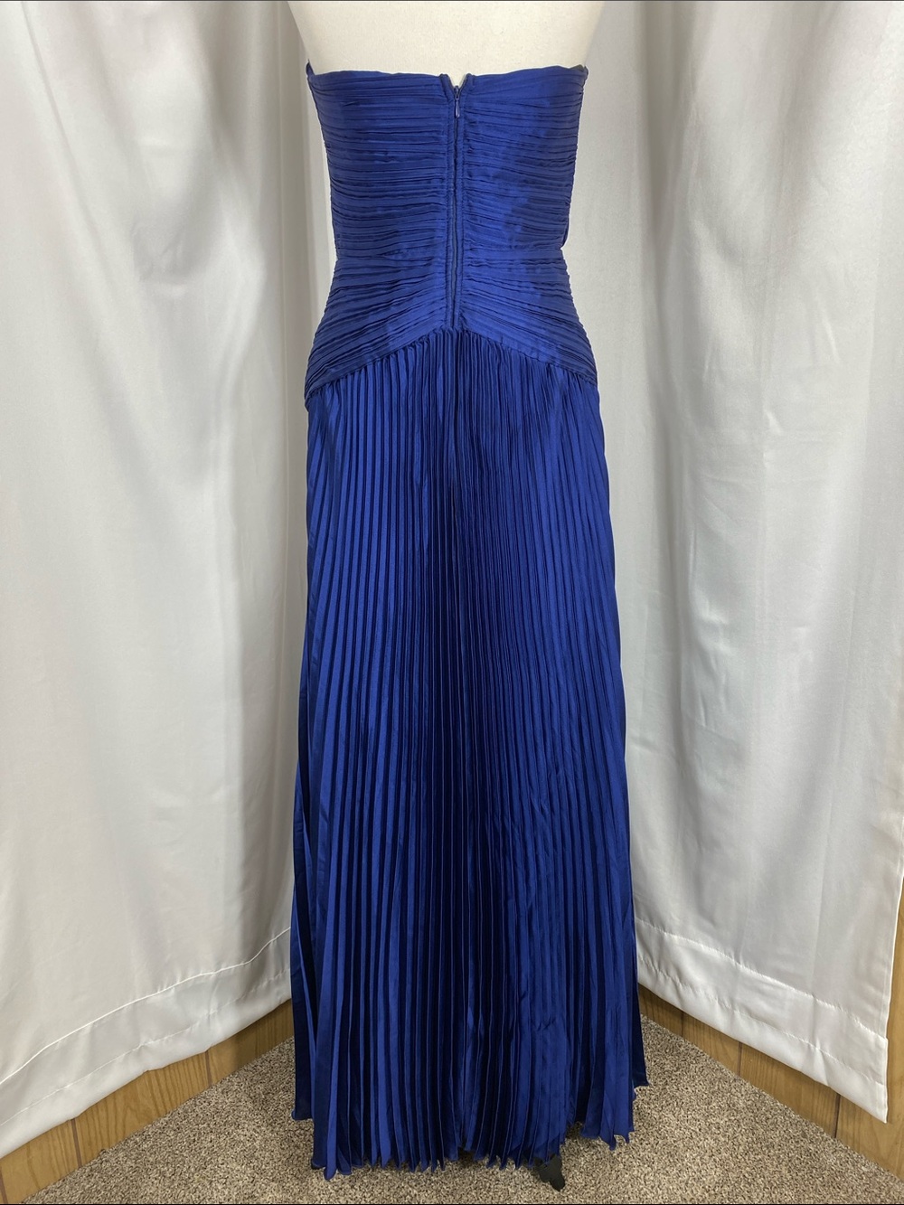 Lulus Elkay Navy Blue Pleated Satin Drop Waist Maxi Dress Size M NWT - Picture 8 of 16